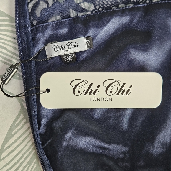NWT!!! Chi Chi London‎ Navy Lace Midi Dress, Size 4 - Picture 2 of 7